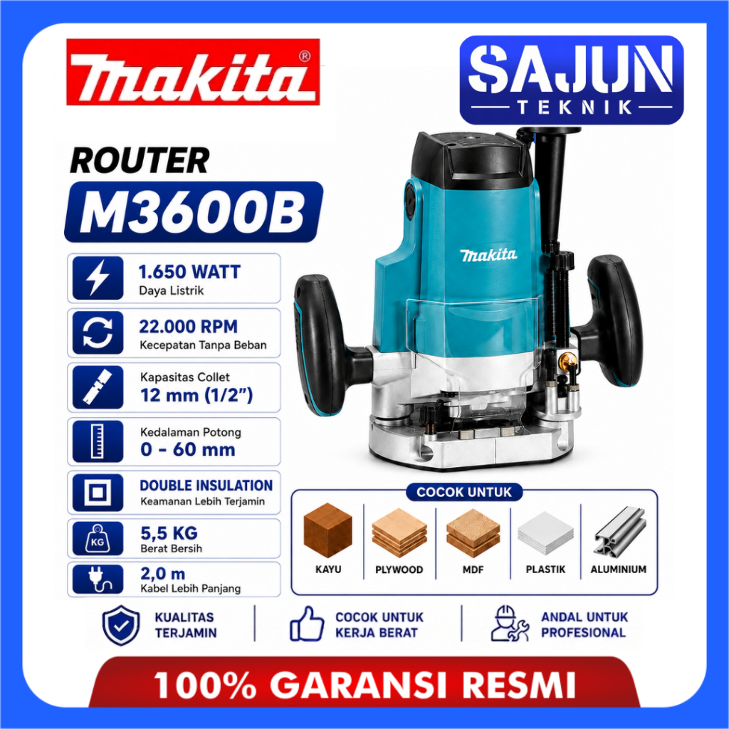 MAKITA M3600B Router 12 mm 1650W Mesin Router Kayu Plunge Router Original