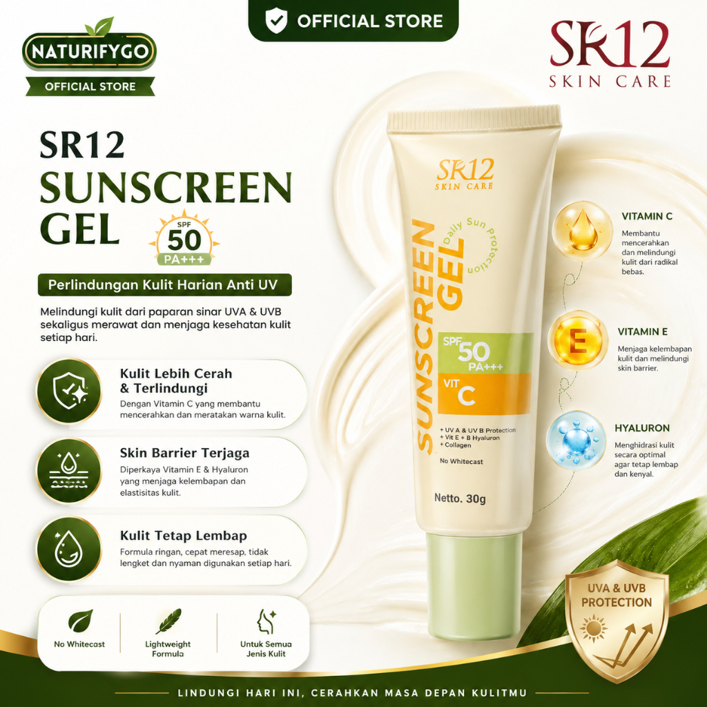 SR12 Sunscreen Gel SPF 50 PA++(FREE INAI KUKU) Sunscreen Wajah Gel Water Based No Whitecast Non Come