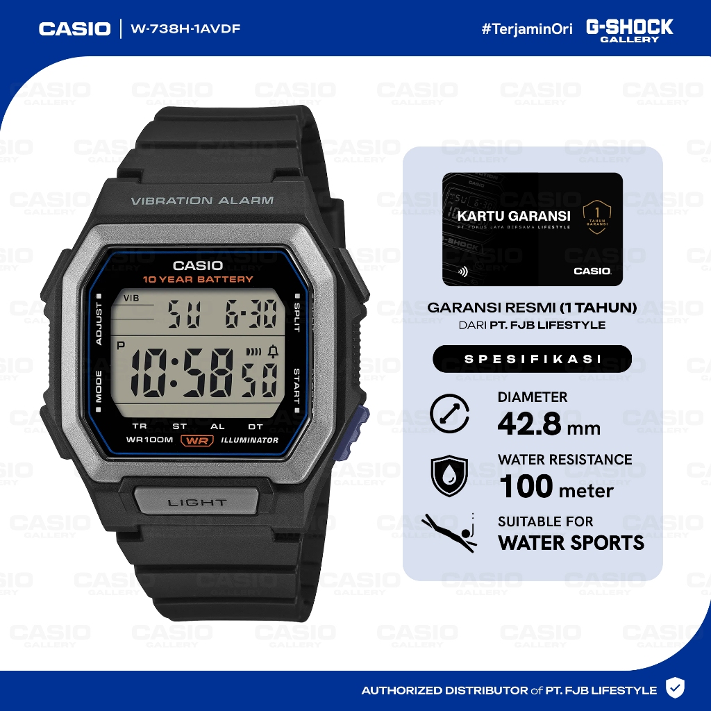 CASIO Jam Tangan Pria W-738H-1AVDF Digital