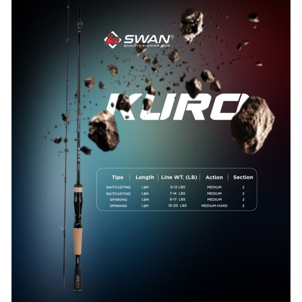 Joran Pancing Spinning/Baithcasting Swan Kuro 180 cm Solid Carbon