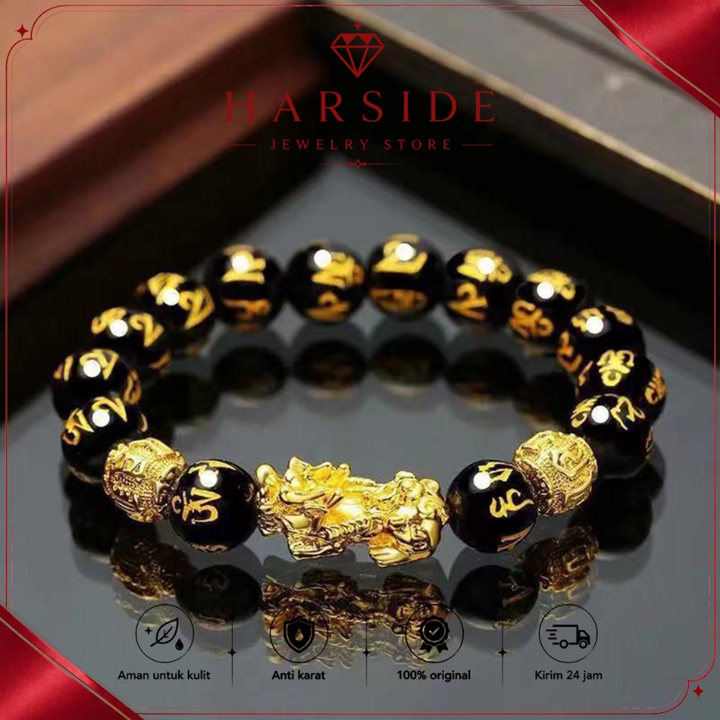 Harside Jewelry Gelang Aesthetic Budha Manik Simbul Keberuntungan pria Asli Gelang Doa Naga Pixiu Em