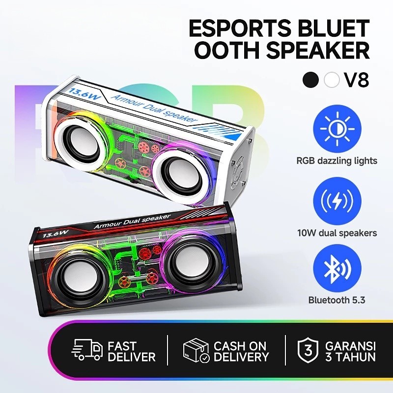 New Deals Speaker Portable Tws Rgb V8 Lights Bass Music Battery Power Sound Box V8 Boombox Wireless