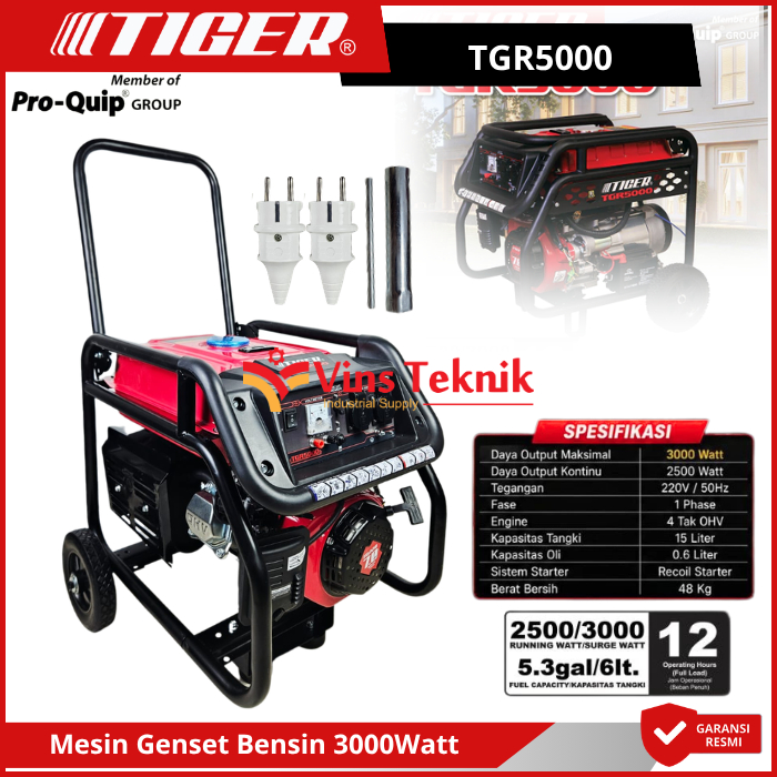TIGER TGR 5000 Mesin Genset Bensin 3000watt 4Tak Generator Set 7HP TGR5000