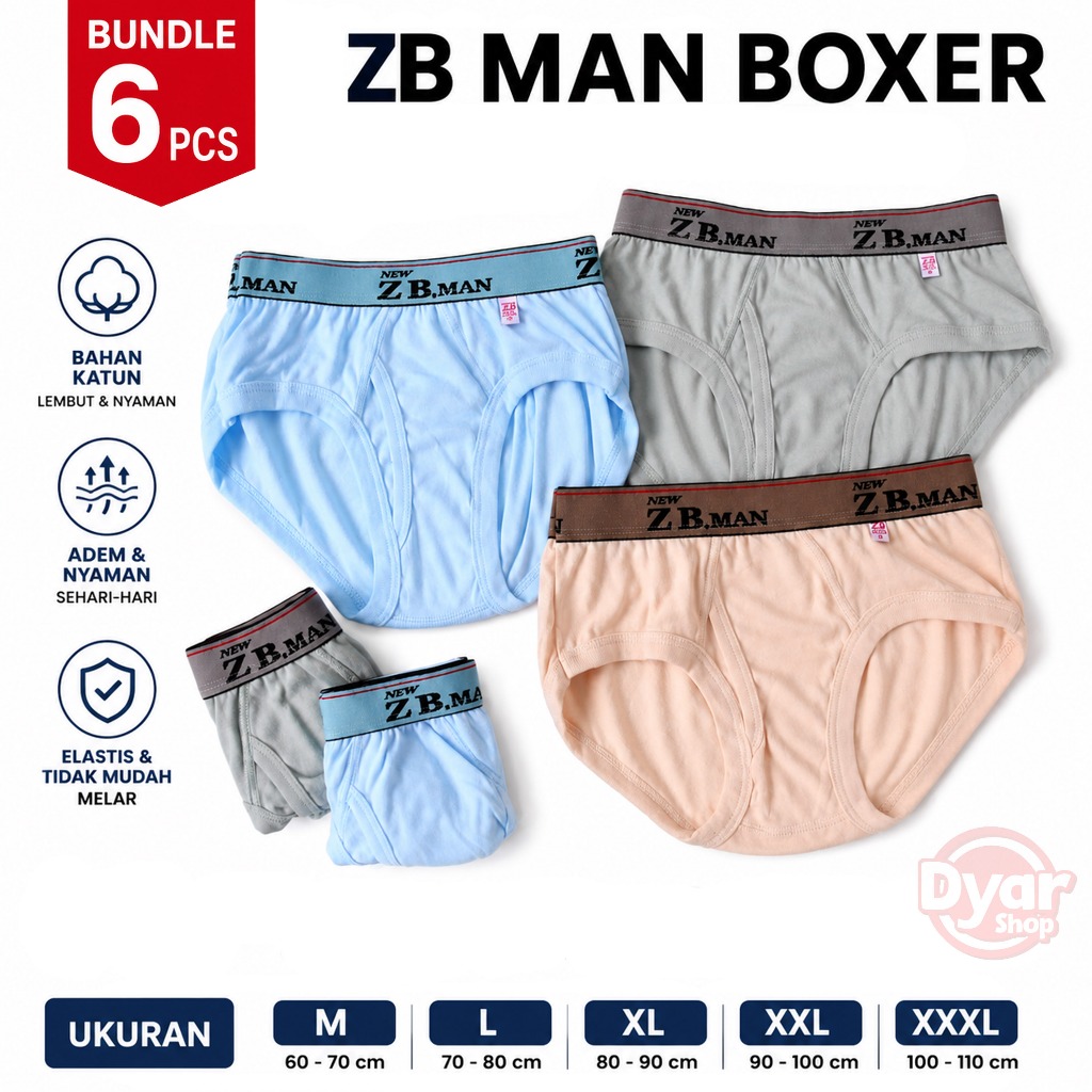 ( 6 pcs ) CD ZB Man Boxer Jumbo | Celana Dalam Pria ZB-Man Karet Boxer Berkualitas
