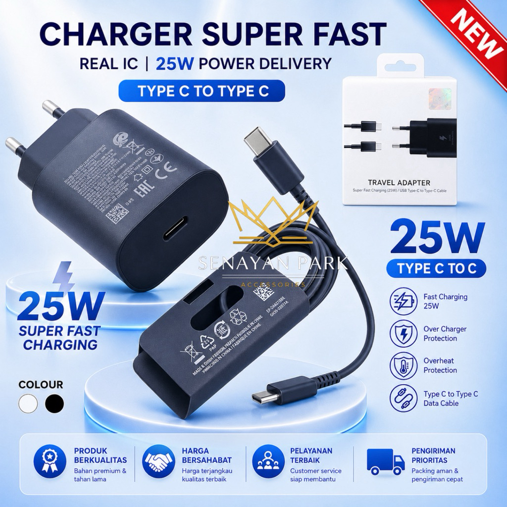 KG Charger Sam 25W Type C Kompatibel Hp S23+ S22 Galaxy Cable PD 1M Real IC Super Fast Charging [SEN