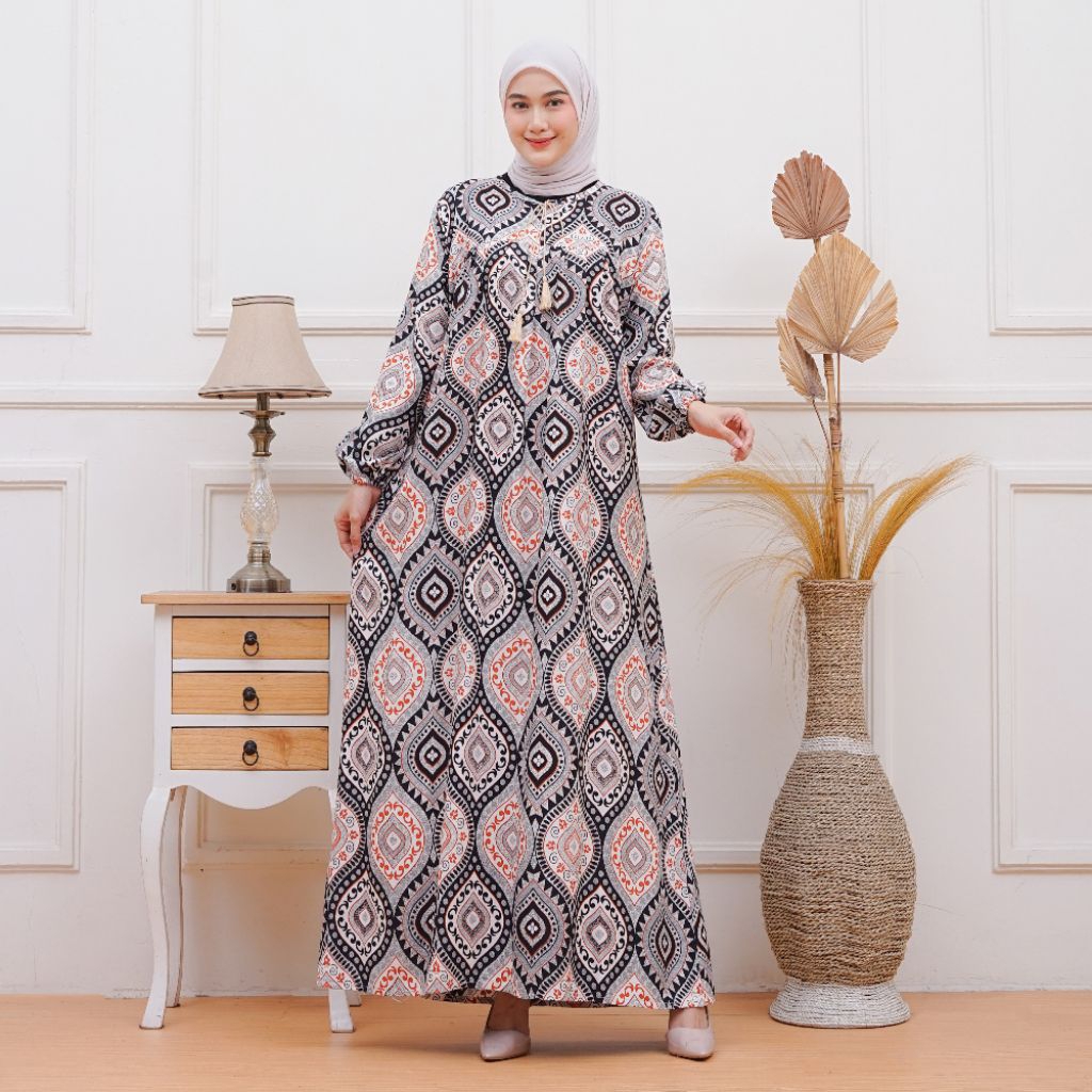 Gamis Rayon Etnik Motif Sultan, Gamis Busui Bahan Rayon Premium