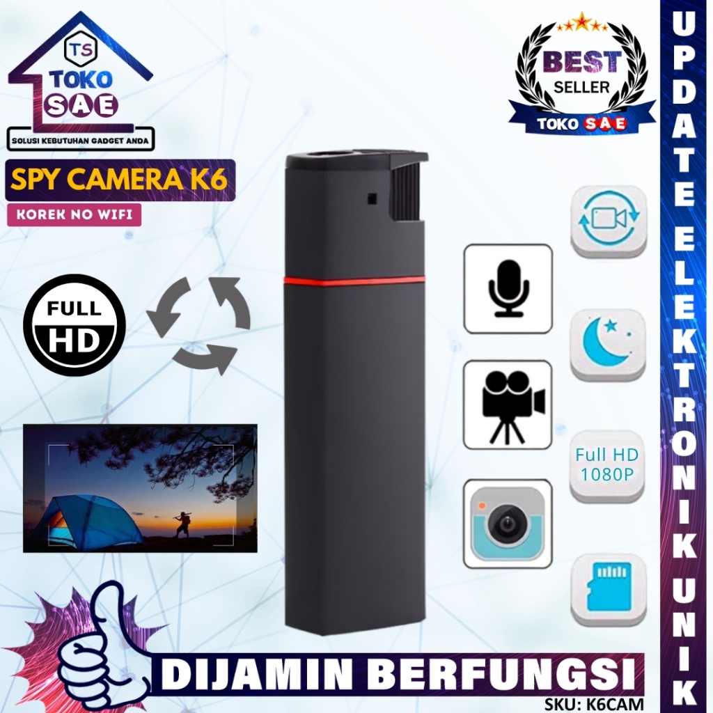TOKOSAESTORE Kamera Mini Korek K6 Spy Camera Full HD 1080P Portable No WiFi Perekam Video Charging