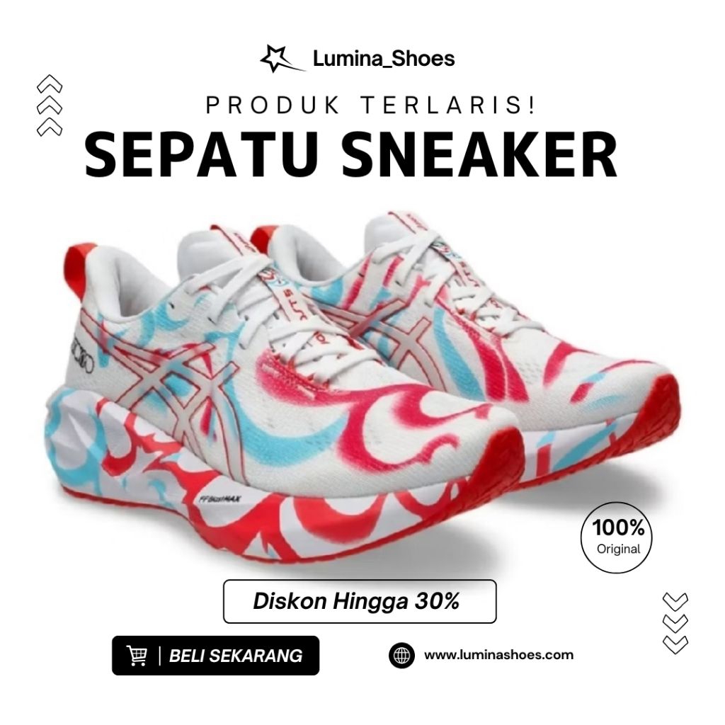 Sepatu ASICS Novablast 5 Tokyo White Aquarium