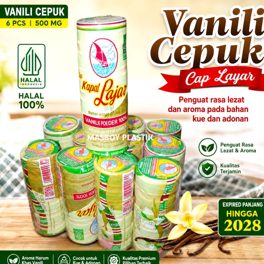 Vanili Bubuk Cap Layar 1 Pack Isi 6 Cepuk | Vanili Kue Murah Grosir untuk UMKM