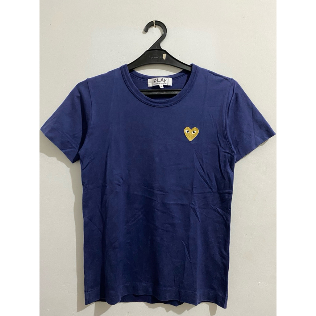 T-Shirt Baju Play CDG Navy Logo Yellow Original