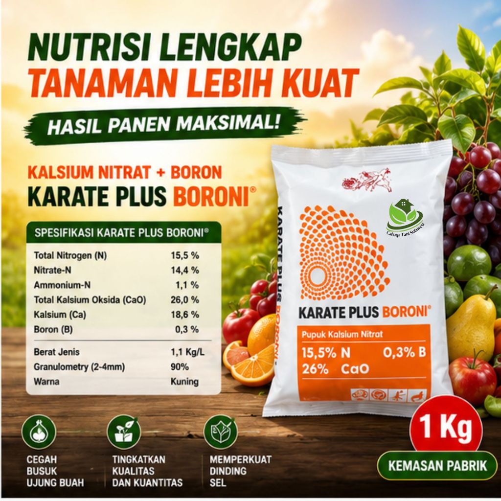 KARATE PLUS BORONI Pupuk Karate Boroni Kalsium Nitrat Boron 1kg Butiran Kuning