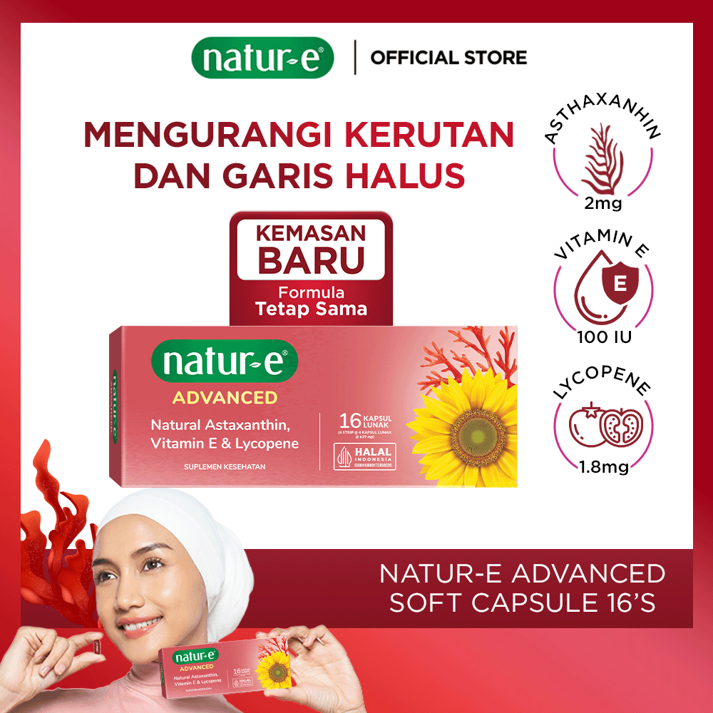 Natur-E Advanced Soft Capsule 16s/32s - Suplemen Kecantikan Vitamin E dan Natur E Astaxanthin - Memb