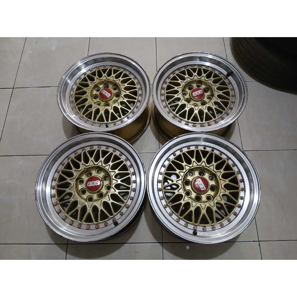 JUAL VELG RACING RACING BBS R15 X 8X100/114 ET GOLD/POLISH