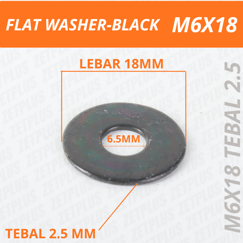 RING PLAT LEBAR M6x18x2 zinc black universal tebal 2mm