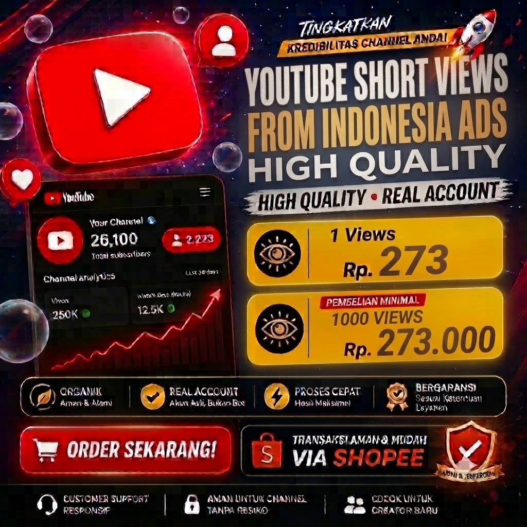 [7432] 1000 YOUTUBE SHORT VIEWS FROM INDONESIA ADS HIGH QUALITY
