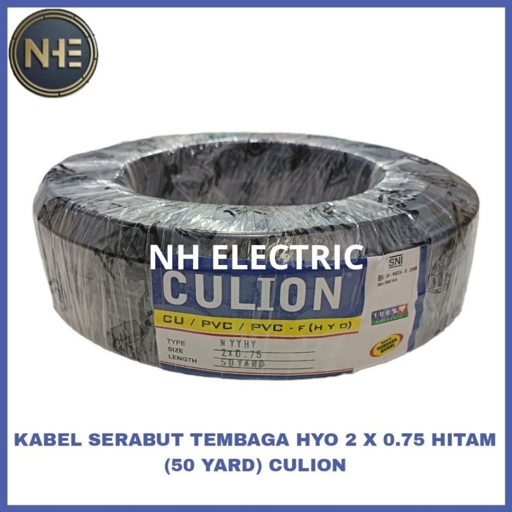 Kabel Listrik Serabut Tembaga Hyo 2x0,75mm² Hitam (50 Yard) Culion - Kabel Serabut Hyo 2x0.75mm 50Y 