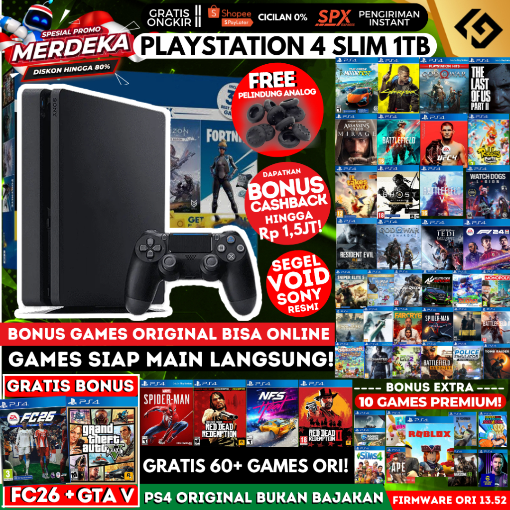 PS4 Slim 1TB Original Playstation PS 4 Free Games Banyak Garansi Panjang