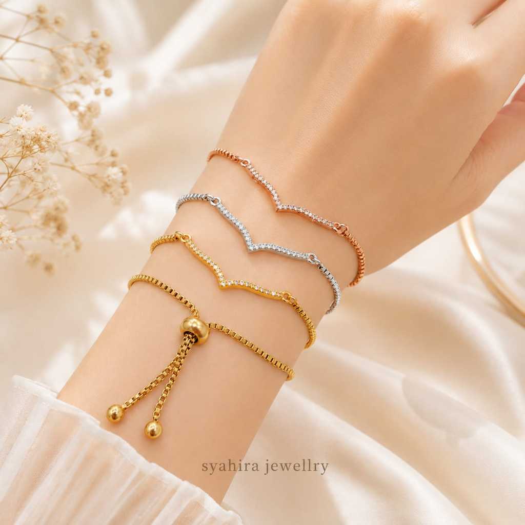 Gelang Titanium Serut Fashion Fuji Anti Karat Anti Luntur Wanita Elegant - Gelang Serut Titanium