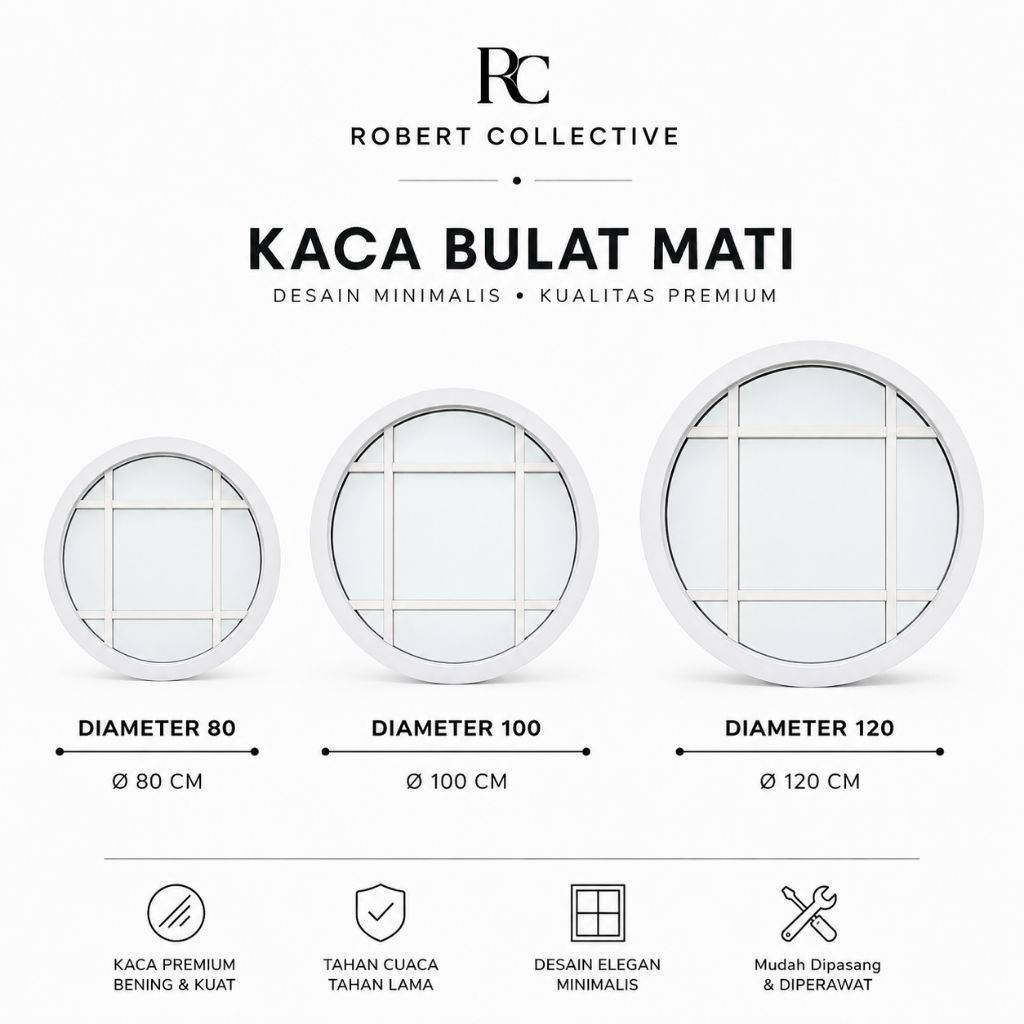 KACA JENDELA BULAT MATI UKURAN DIAMETER 120 - KACA RUMAH KEKINIAN - KACA RUMAH AESTETIC - KACA RUMAH
