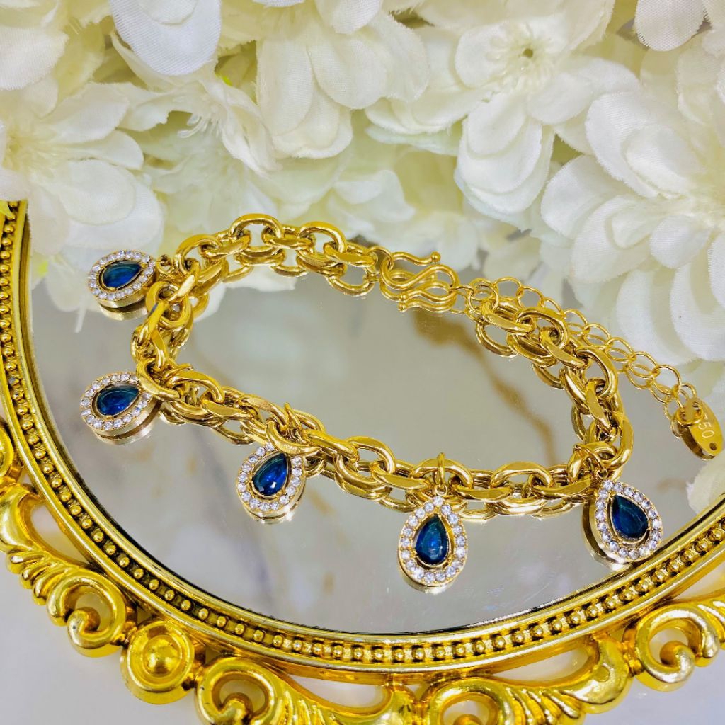 Gelang belitung oval biru titanium