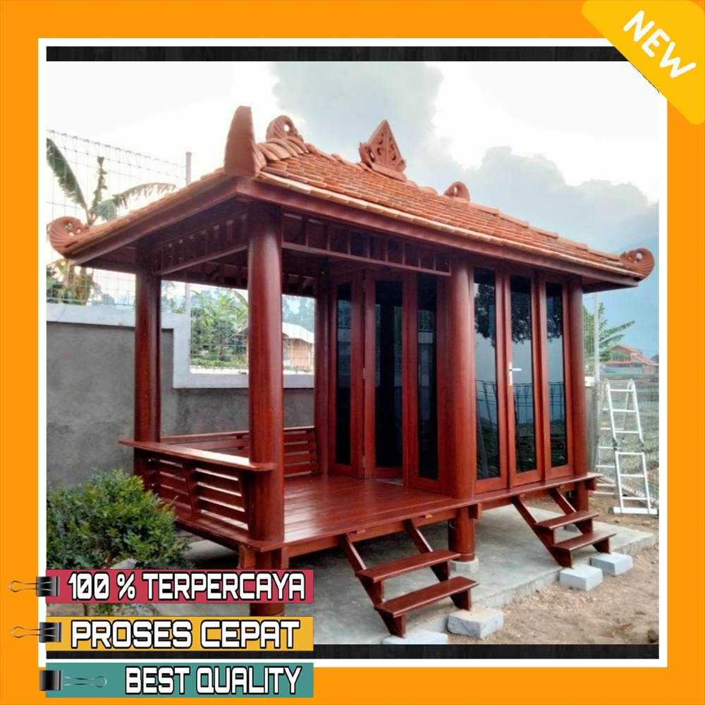 Gasebo Model Dinding Kayu Kelapa, Rumah Kayu Atap Genteng Tanah