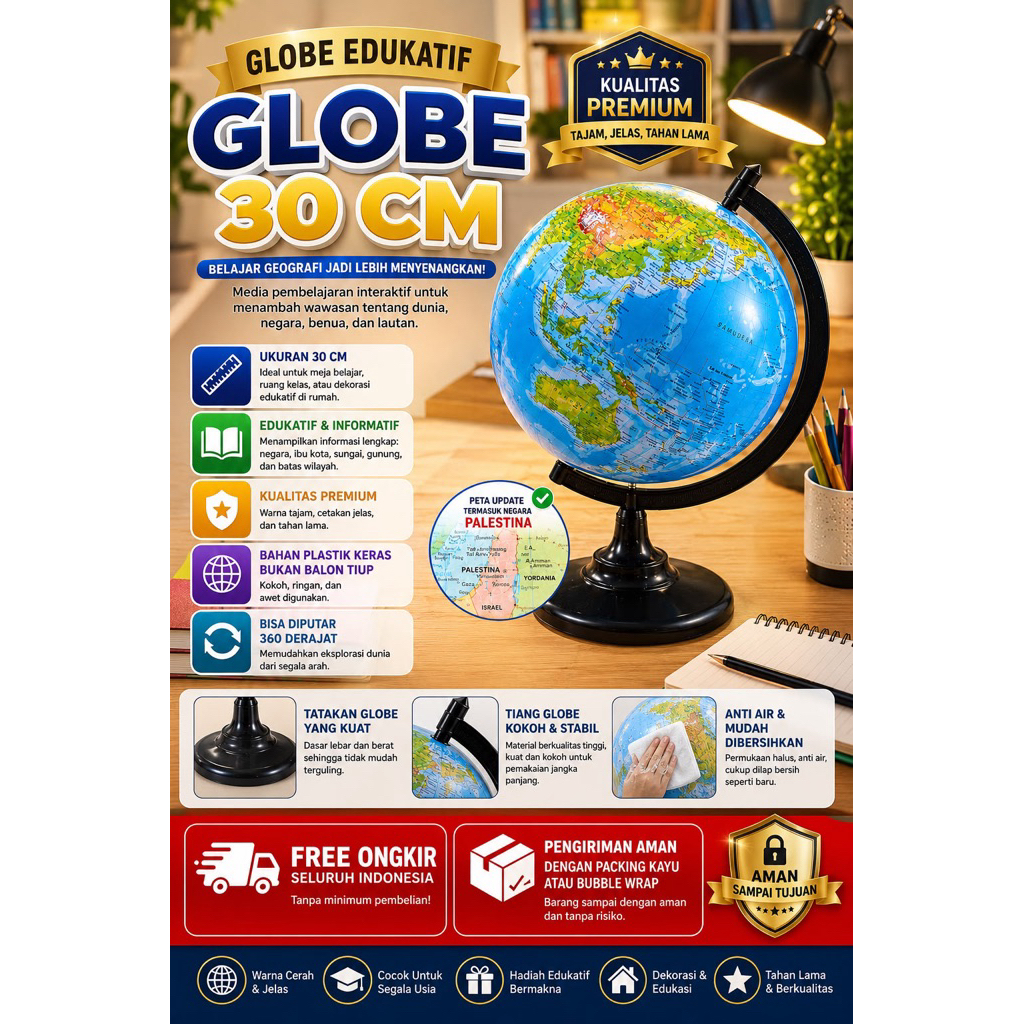 Globe 30cm - Bola Dunia 30 cm KHUSUS INSTANT / SAMEDAY ( PACKING PLASTIK BUBBLE )