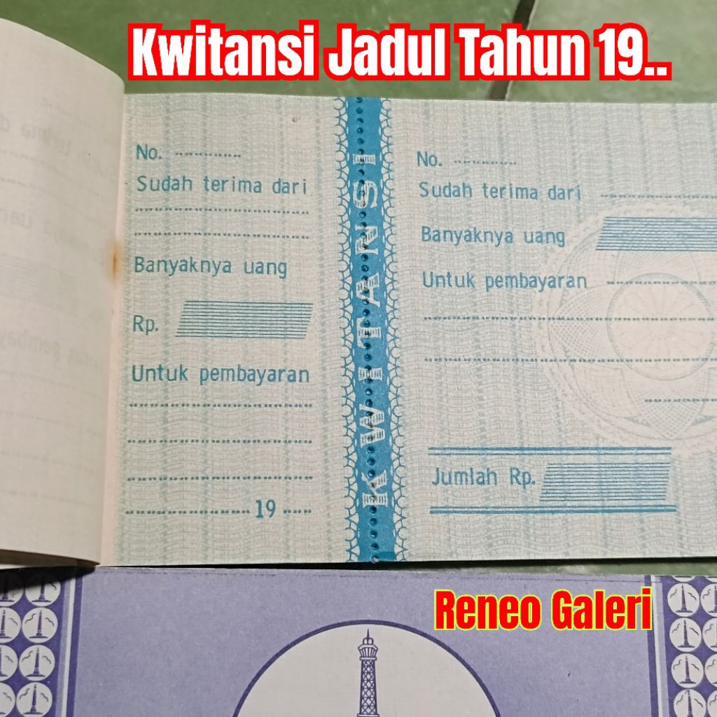 Kwitansi Tahun 90an perlembar uk 8x21 tipis kuitansi 19.. lawas kosongan baru asli merk Menara untuk