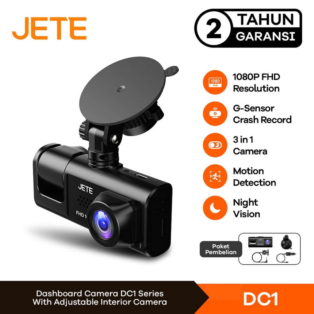 JETE Dashcam DC1 1080p Full HD Night Vision G-Sensor 24H Dashboard Camera FHD Garansi Resmi 2 Tahun