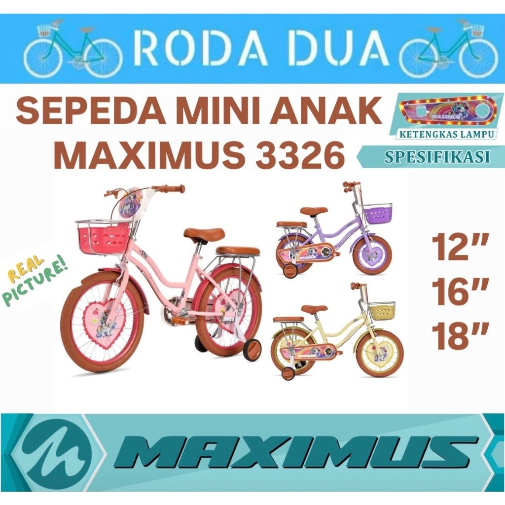 SEPEDA ANAK CEWE UKURAN 12" MAXIMUS 3326