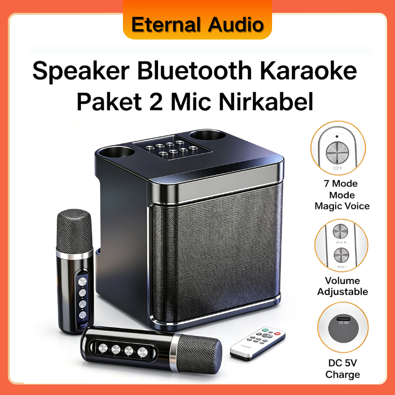 Speaker Karaoke Bluetooth Portable Aktif 2 Mic Nirkabel Mesin KTV Rumah Stereo 3D Bass Jernih Pesta 