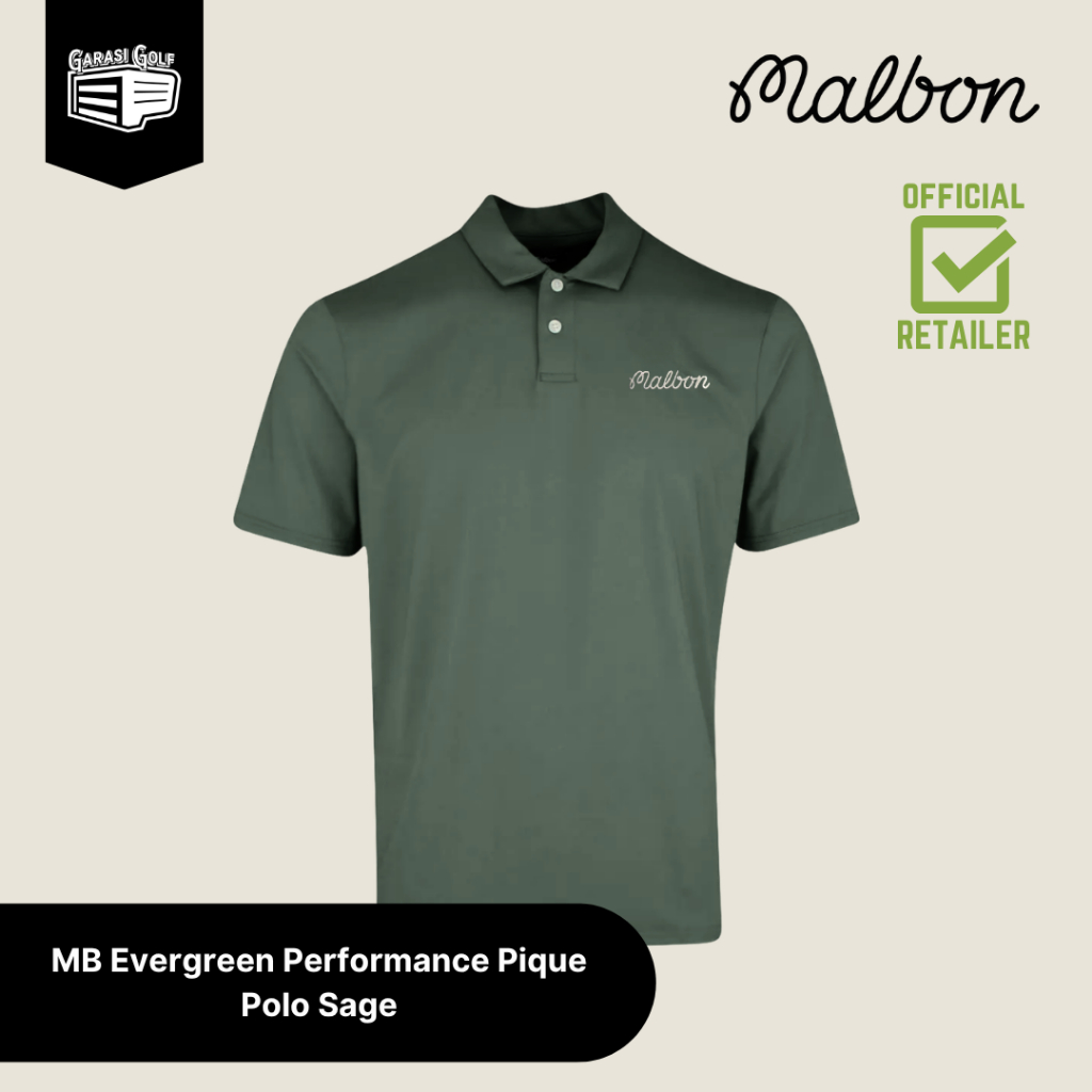MALBON Evergreen Performance Pique Polo Sage - Kaos Polo Shirt Golf Pria