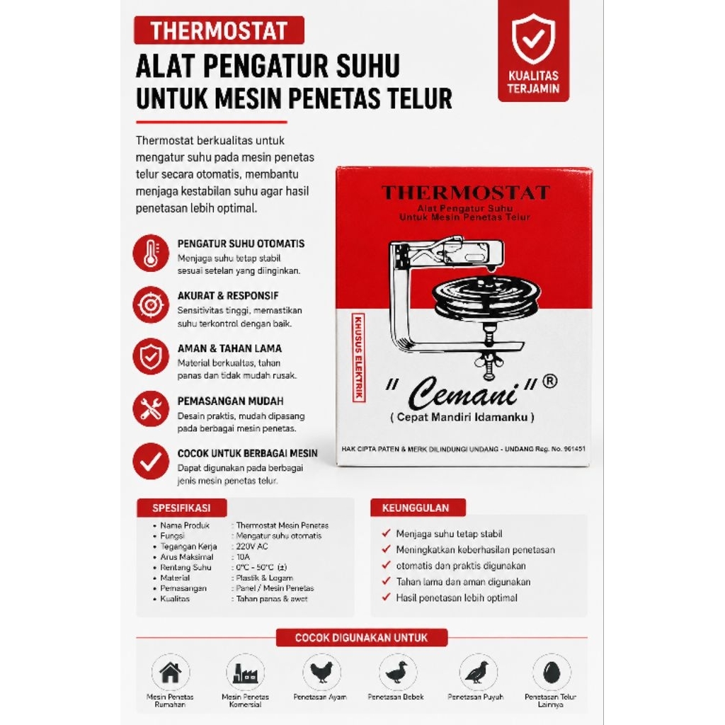 Thermostat Mesin penetas telur termostat kapsul