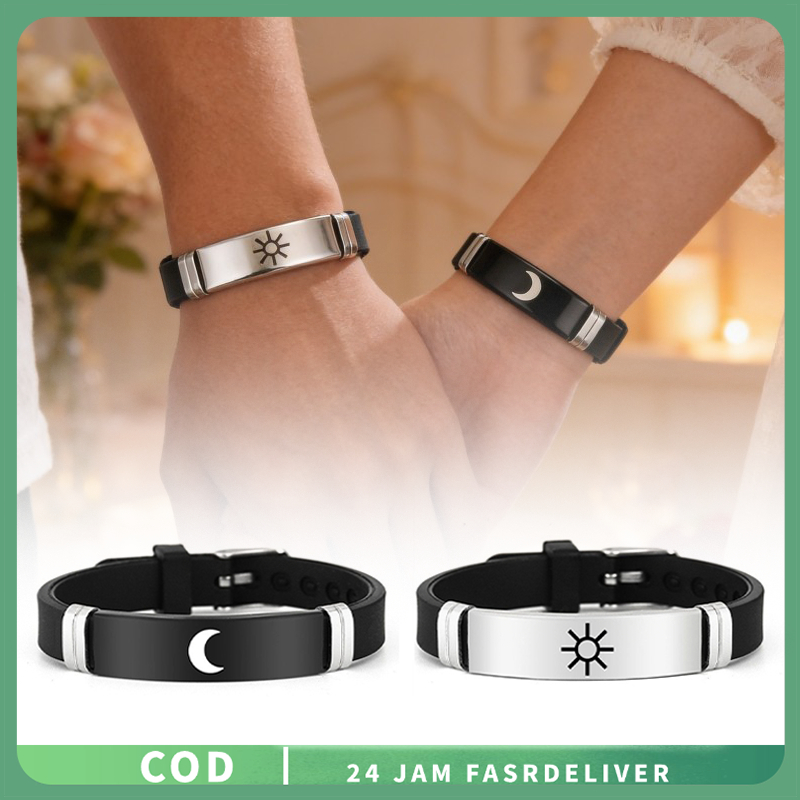 2pcs Gelang Couple Matahari Dan Bulan Gaya Minimalis Gelang Couple Bulan Sabit Universal Gelang Bula