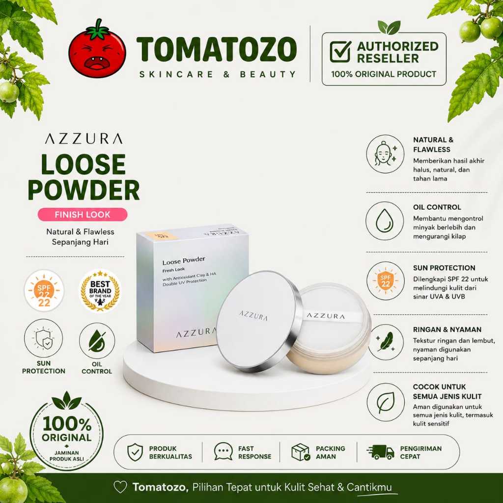 TOMATO - AZZURA Loose Powder Bedak Tabur Matte Finish