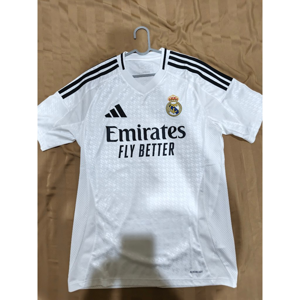 Kaos Sepak Bola Real Madrid Adidas Putih Hitam Lengan Pendek Aeroready Sponsor Emirates