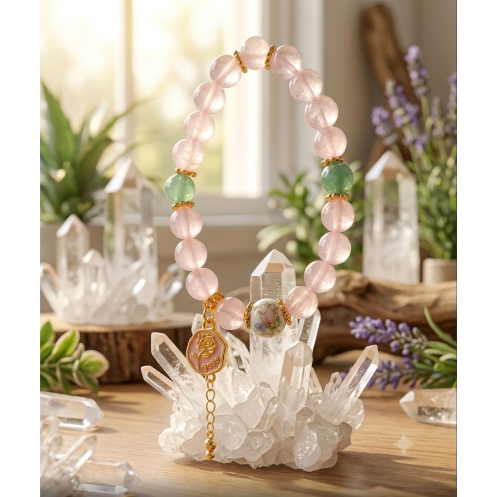 Gelang Rose Quartz AA 8mm Anti karat / Gelang Green Jade / Giok batu alam / gelang giok / aksesoris 