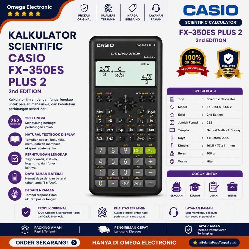 Casio Calculator Scientific FX 350 ES PLUS - Kalkulator Casio Sekolah Kuliah FX-350ES PLUS