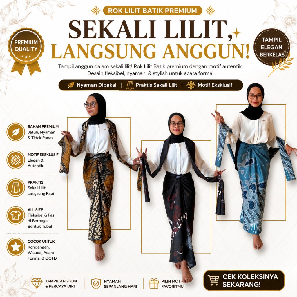 Set Rok Lilit Batik Premium + Selendang Batik Wanita Bawahan Kebaya