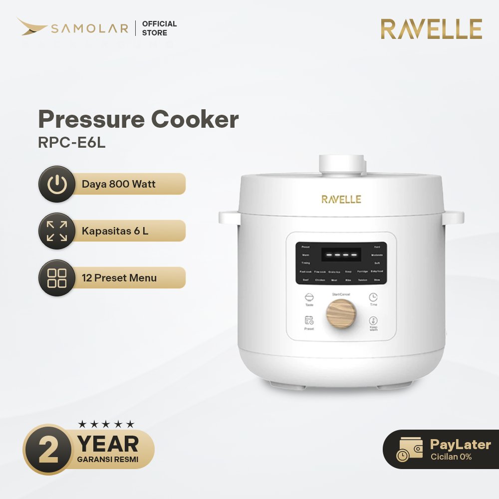 Ravelle Digital Pressure Cooker 6L Panci Presto Listrik Full Digital SS304 12 Menu Timer 24 Jam Mult