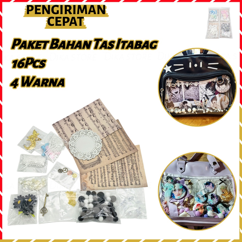16Pcs Set Itabag Material DIY Lengkap Itabag Accessories Tas Transparan Rantai Gantung Gantung Anime