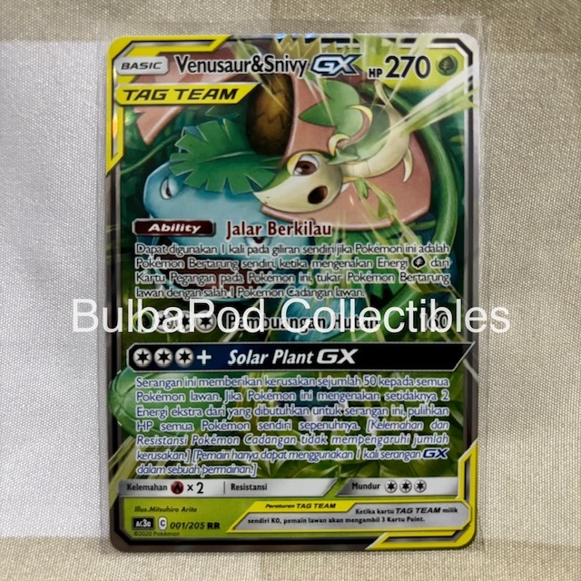 Pokemon TCG Indonesian Venusaur & Snivy GX AC3A 001/205 RR Koleksi TAG TEAM A