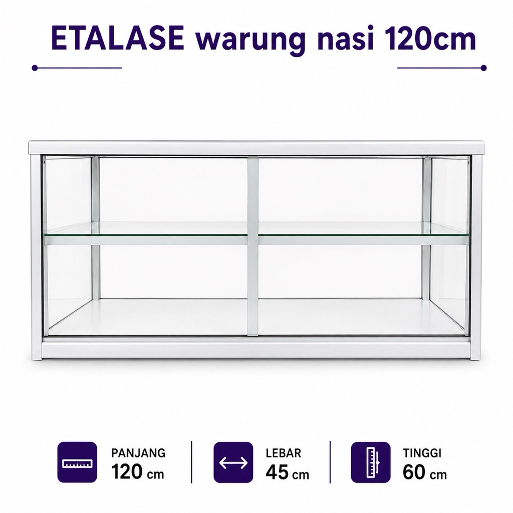 Etalase Kaca Warung Nasi 120cm sliver Etalase Alumunium Desain Modern Untuk Makanan