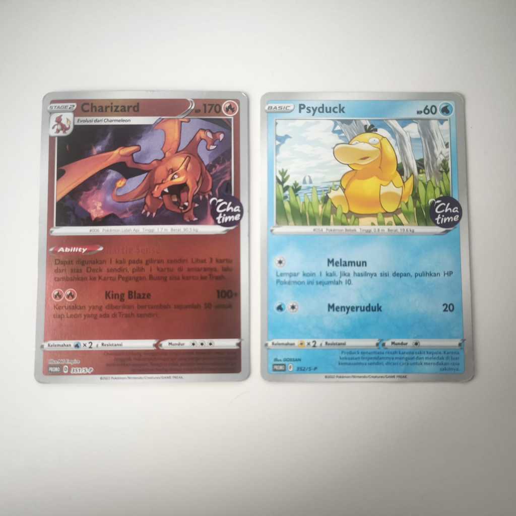 Charizard & Psyduck Chatime Promotion (Damaged) - Pokemon TCG Indonesia