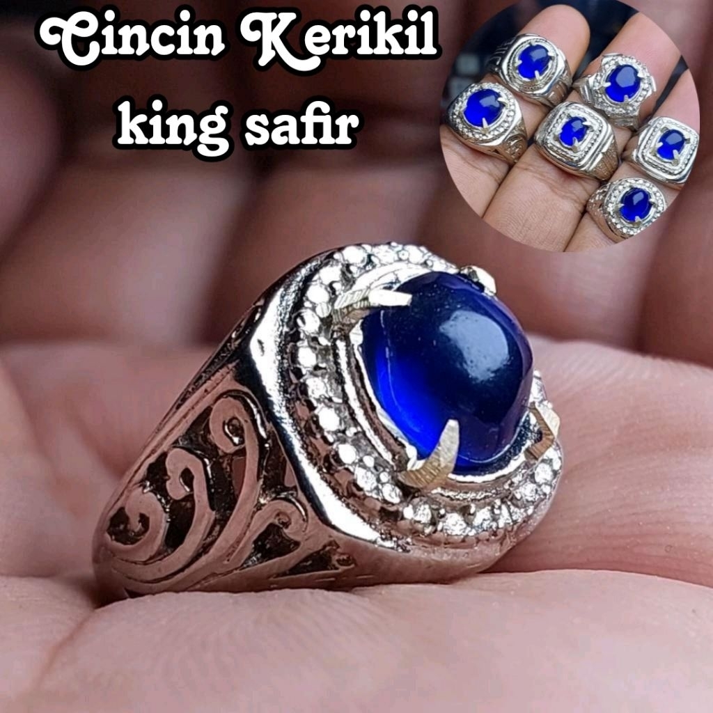 Cincin Batu Kerikil Safir Biru Natural Ring Batu Akik Pria