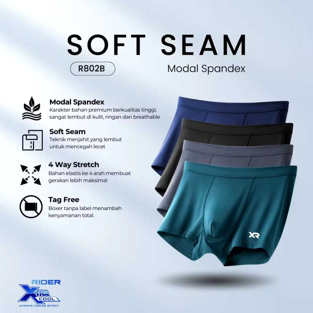 Rider Xtracool Boxer Brief Modal Spandex - Boxer Pria R802B isi 1 Pcs