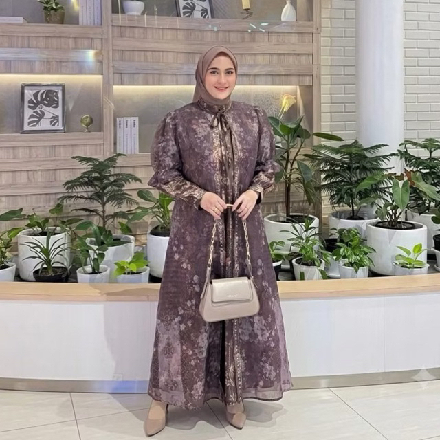 Gamis auter motif mix organza wanita model terbaru