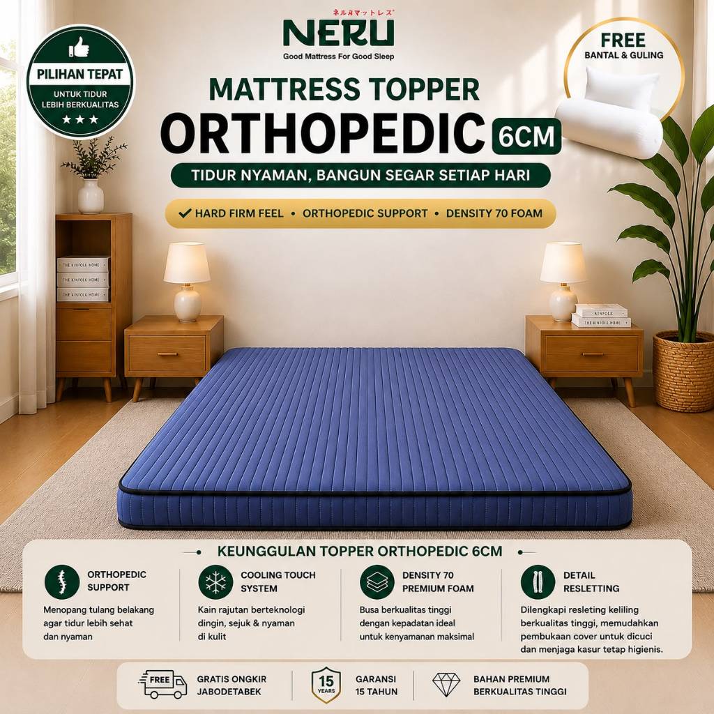 NERU Topper Orthopedic Mattress Hard Firm 6Cm / Pelapis Tambahan Kasur / Topper Kasur Hotel / Orthop