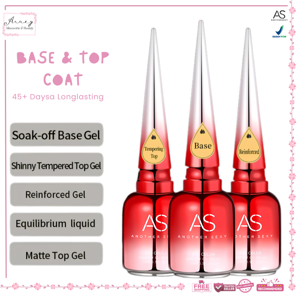 AS  Top Coat & Base coat - Gel Polish 15ML Matte Reinforce levelling Nail Gel UV 15 ml Base coat Top