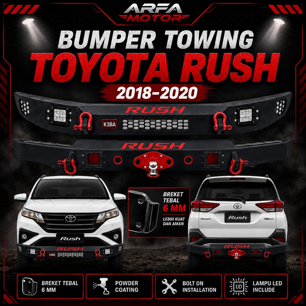 Paket Tanduk Depan Towing Belakang Rush 2018-2020 Custom Pengaman Pelindung Bemper Anti Karat