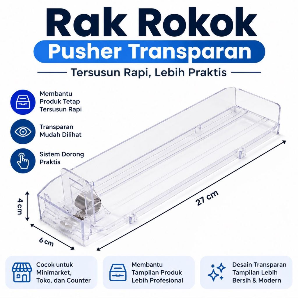 Pusher Rokok Transparan Rak Rokok Display Tempat Rokok Sistem Dorong Organizer